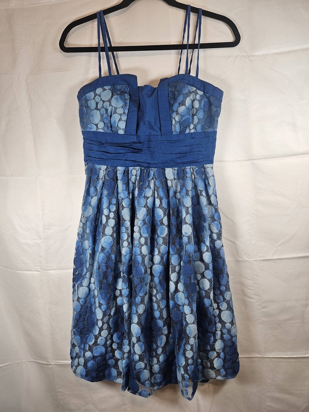 Tracy Reese Blue Polka Lace Fit-and-Flare Mini Dress Vacation Beach Cocktails